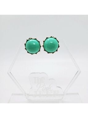 Vintage teal dome shaped plastic clip on earings